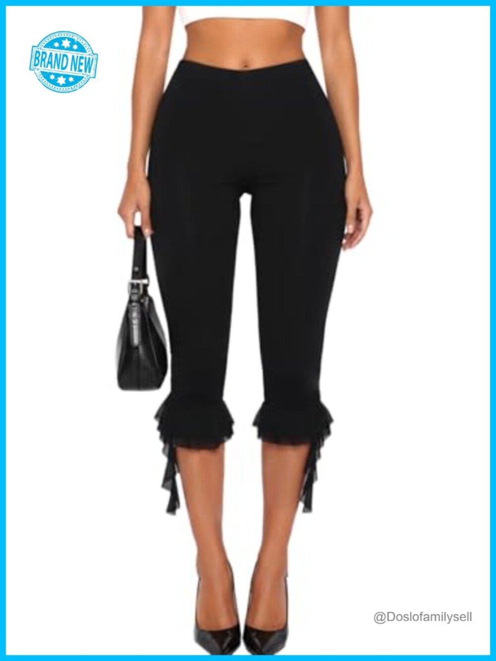 Women Y2K Ruffle Flare Capri Pants Going Out Leggings